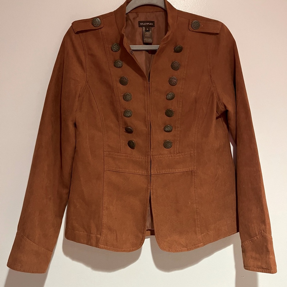 Multiples Military Style Brown Faux Suede Blazer Jacket Women’s Small